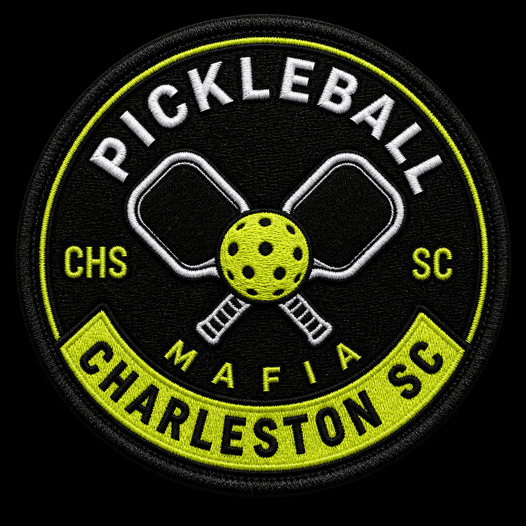 Pickleball Mafia chapter patch with Charleston SC rocker
