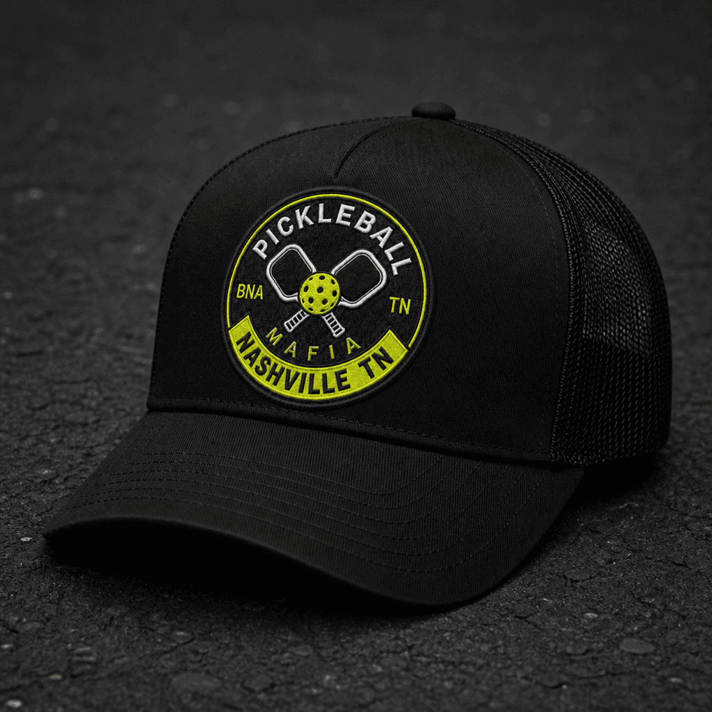 Black Pickleball Mafia chapter trucker with Nashville TN crest and rocker